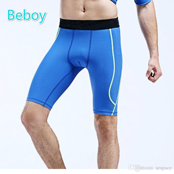 Wholesale- Beboy Skinny Running Tights Shorts Men Elastic Waist Fitness Gym Shorts Quick Dry Compression Shorts Baselayer Sport Short Pants