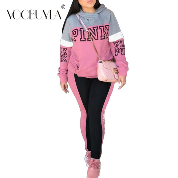 Voobuyla Autumn Women Running Sets Letter Printed Sport Suits Long Sleeve Sweat Pants Yoga Fitness Jogging Suit Plus Size S-3XL