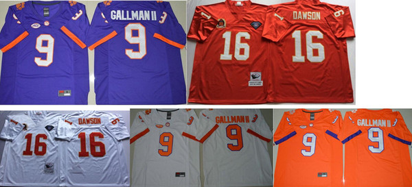 Clemson Tigers Ncaa College Mens #9 Wayne Gallman Vintage Kansas #16 Len Dawson Football Shirts Uniforms Stitched Embroidery Running Jerseys