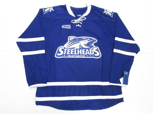 Cheap custom MISSISSAUGA STEELHEADS OHL BLUE PREMIER HOCKEY JERSEY stitch add any number any name Mens Hockey Jersey XS-6XL