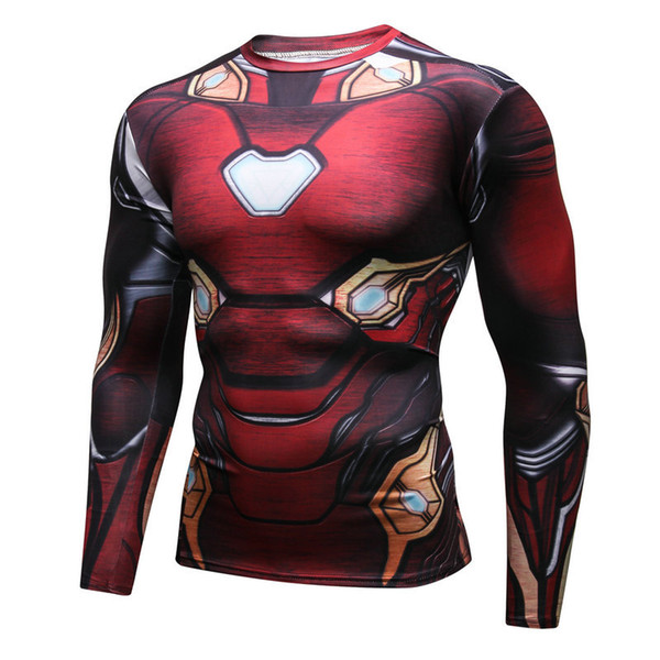 New Avenger Iron Man Long Sleeved Men's Tights Stretch Running Fitness Suit Men T-shirt Compression Shirts Gym Fitness T Shirt