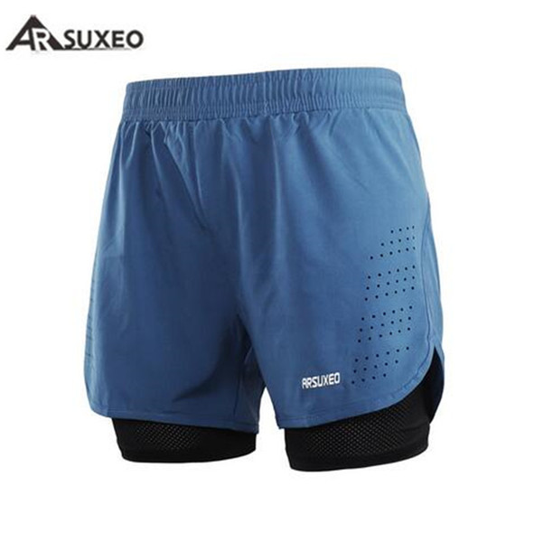 ARSUXEO Mens Sports 2 in 1 Running Shorts Active Training Exercise Running New Men's Short Homme Sporting Shorts Men Gym Short