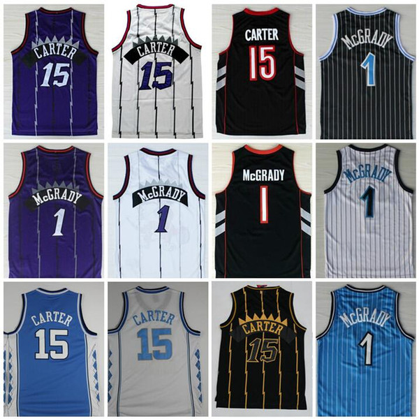 High-Quality Black White Purple Vince #15 Carter Jersey Tracy #1 McGrady Jersey North Carolina College Men Blue White Penny 1 Hardaway shirt