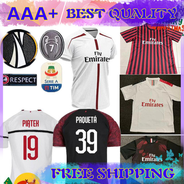 19 20 ac Milan soccer jersey 2019 2020 AC Milan Piatek BACCA PAQUETA BONUCCI home BERTOLACCI MENEZ CALHANOGLU football shirts soccer jersey