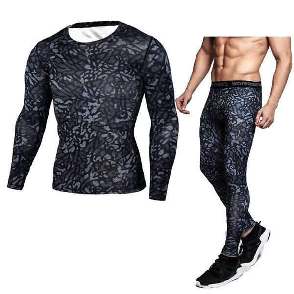 Men Compression Run jogging Suits Sportswear Sports Set Long sleeves t shirt/leggings male Gym Fitness Tight clothing 2pcs/Sets