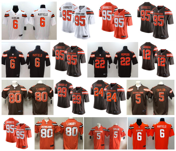 Men's womens kids Cleveland jersey browns 6 Baker Mayfield 13 Odell Beckham Jr 80 Jarvis Landry 95 Myles Garrett american football jersey