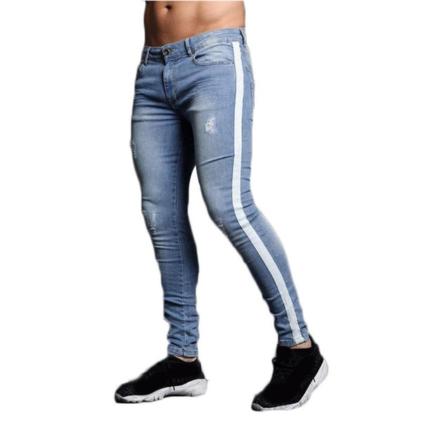 Running jogger pants men skinny Men streetwear ripped jeans for man Fitted Bottoms zipper hip hop homme slim jogging pants