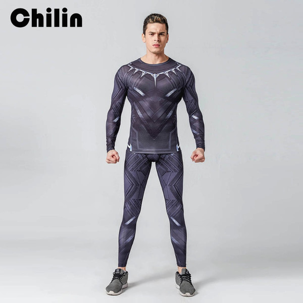 Wholesale-black panther costume cosplay shirt suits mens black panther compression shirt tights sets men superhero clothing legging A208L