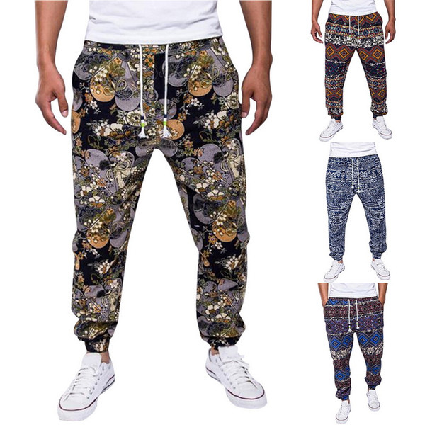 2018 Men Printed Running Pants Autumn Streetwear Joggers Trousers Drawstring Hip Hop Loose Harem Pants Mens Sport Sweatpants