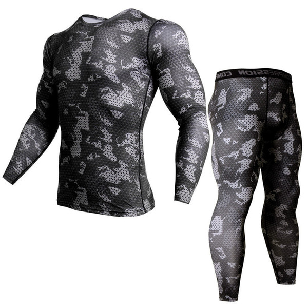 New Elastic Quick Dry Camouflage Men's Running Sets Compression Sports Suits Skinny Tights Clothes Gym Fitness Camo Sportswear