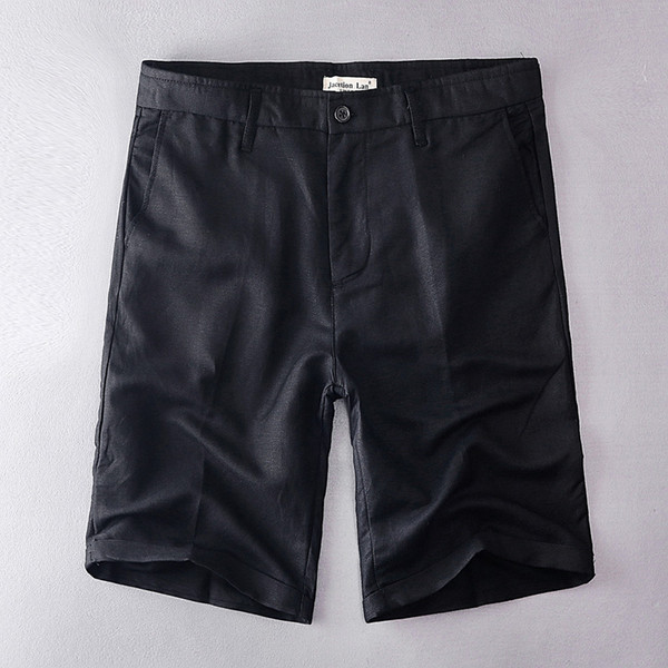 2019 New arrival linen and cotton casual shorts men brand fashion solid black shorts mens 30-38 size short male bermudas