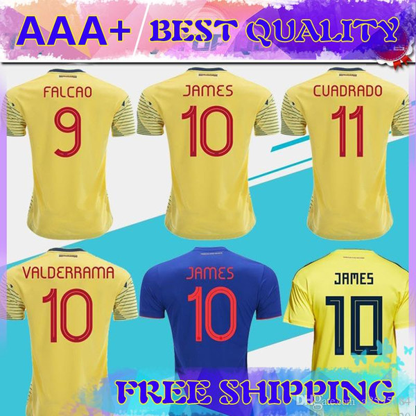 2019 Colombia soccer Jersey Colombia Home yellow Soccer shirt 2018 #10 JAMES #9 FALCAO #11 CUADRADO Thai away blue Football uniform