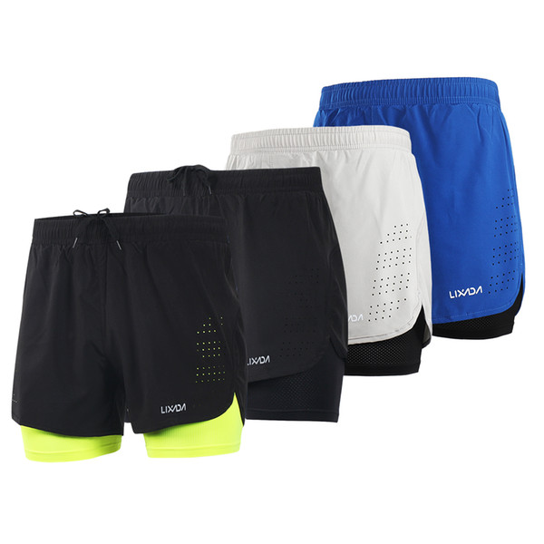 Lixada Men 2-in-1 Running Shorts Quick Drying Breathable Gym Sports Shorts Training Exercise Jogging Cycling