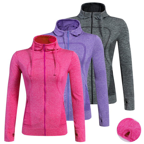 Wholesale-Women's Running Jackets 2017 Long Sleeve Hooded Zipper Sweatshirt Yoga Gym Fitness Tight Tops Quick-Dry Breathable Sports Coat