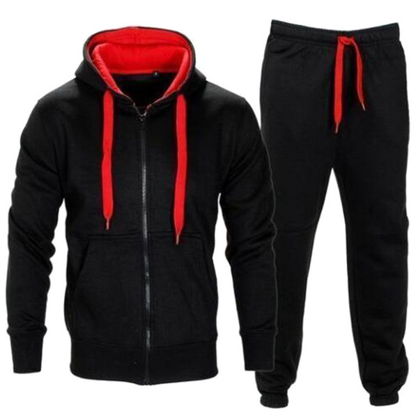 2 Piece Set Running Sets Men Thick Fleece Hooded Zipper Jackets Sport Pants Suit Men's Hiking Tracksuits Fitness Autum Clothes