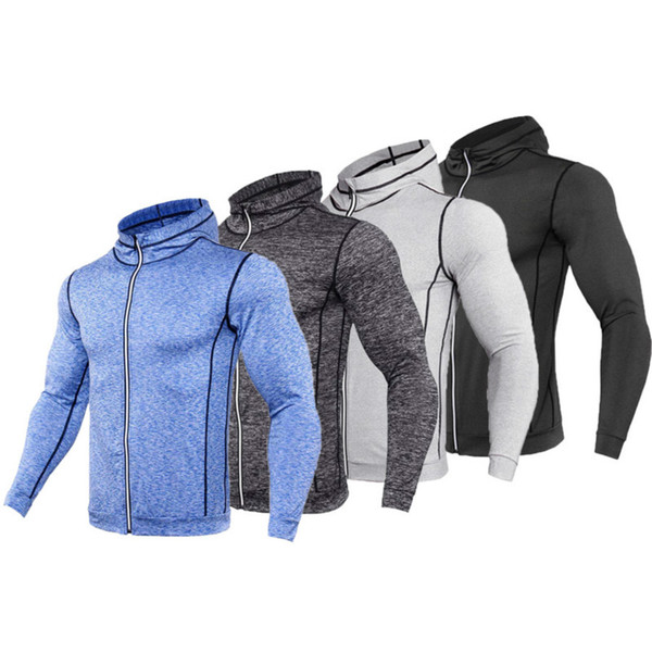 Fashion-Hooded Sport Shirt Men Long Sleeve Zipper Running T Shirt Men Hoody Compression Gym Tshirt Fitness Top