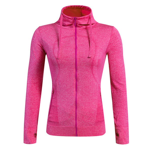 Wholesale-Brand Fitness Yoga Running Jackets Women Gym Wear Long Sleeves Hooded Coat Compression Training Clothing for Sportswear 8001