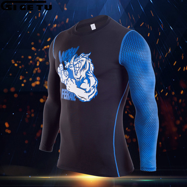 2018 New Running Men T-shirt Long Sleeve Compression Shirt Gym T-shirt Fitness Sports elastic force top Men