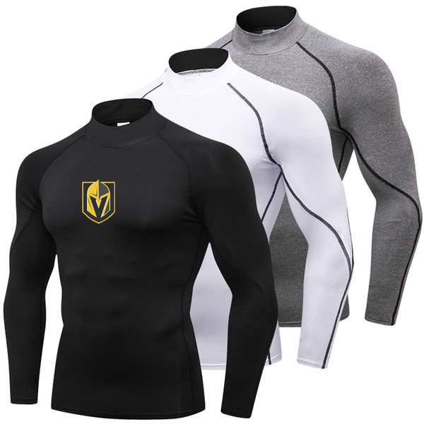 Hot Vegas Golden Knights Running Shirt Men Long Sleeve Fitness Sportswear Turtleneck Sport Shirt Compression Gym Rashgard