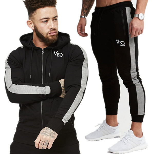 New Men Running Sportswear Suits Sweatshirt/Sweatpants Gym Fitness Workout Cotton Hoodies/Pants 2pcs/Sets Male Jogging Tracksuit