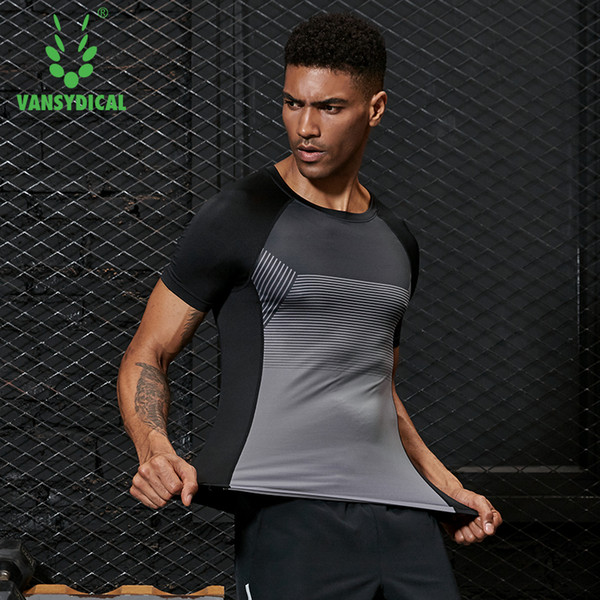 Vansydical 2019 Men's Running T Shirts Compression Shirt Base Layer Printed Workout GYM T Shirt Clothing