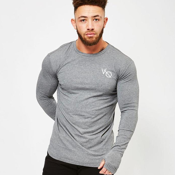 Spring New Men Running Cotton Long sleeve T-shirt Gym Fitness Training t shirt Male Jogging Workout Slim Tees Tops Sportswear