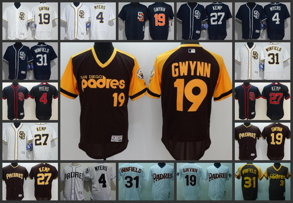 San Diego Padres Men Jersey #4 Wil Myers 19 Tony Gwynn 31 Dave Winfield 27 Matt Kemp Woman Youth Baseball Jerseys