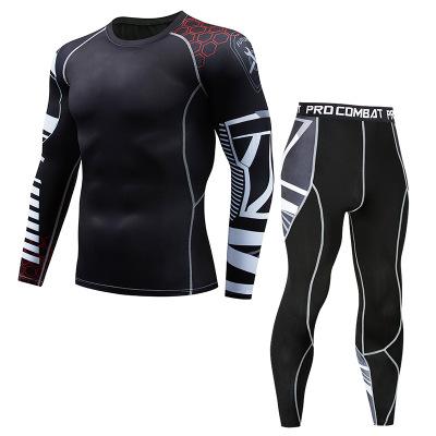 The new 2019 men's suit lightning compression shirt long-sleeved T-shirt trousers male fitness body sweating quick-drying shirt