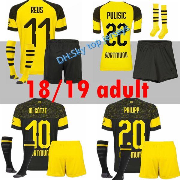 M.GOTZE REUS soccer jersey adult kit with socks 2018/19 GOTZE DEMBELE PULISIC 2018 2019 Borussia Dortmund HOME football shirts