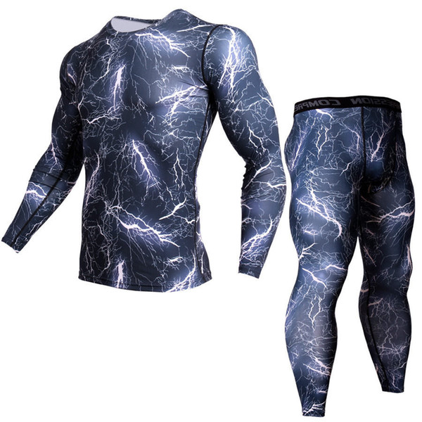 3D T-Shirt Compression Set Men Run Jogging Suits Fitness Sports Sets Long Sleeve Shirt and Pants Gym Workout Outdoor Tights