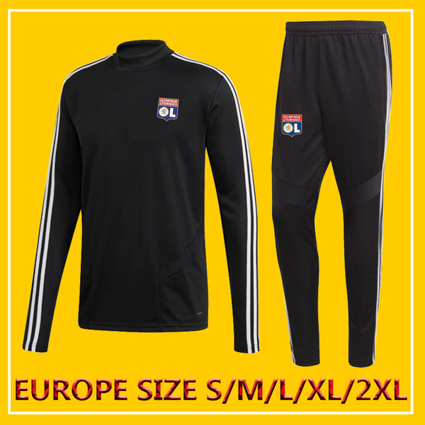 Men's Olympique Lyon Black 2019 Training tracksuit sets kits 2019 2020 Maillot de foot Olympique Lyonnais lyon Black adult training Suit