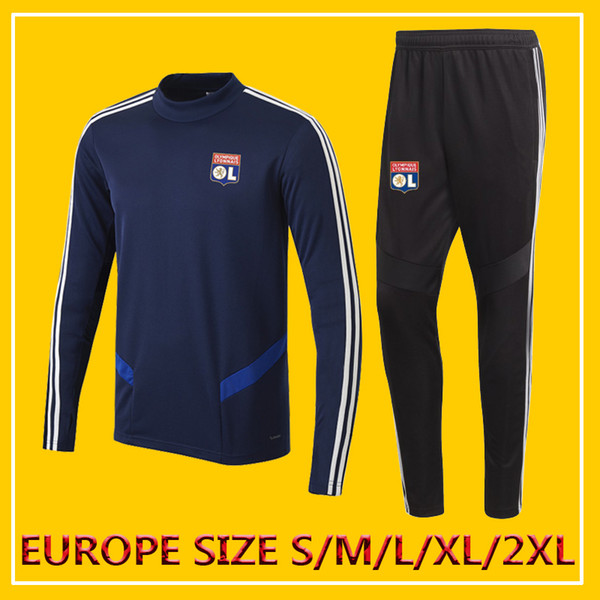 Men's Olympique Lyon Navy blue 2019 Training tracksuit sets 2019 2020 Maillot de foot Olympique Lyonnais lyon adult training Suit kits