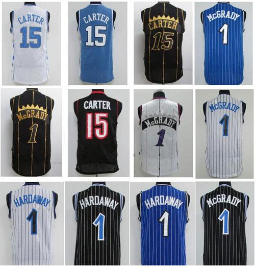 HOT-SALE embroidery high-quality North Carolina Vince 15# Carter Jersey black/gold Tracy 1# McGrady jerseys Penny 1# Hardaway shirts men