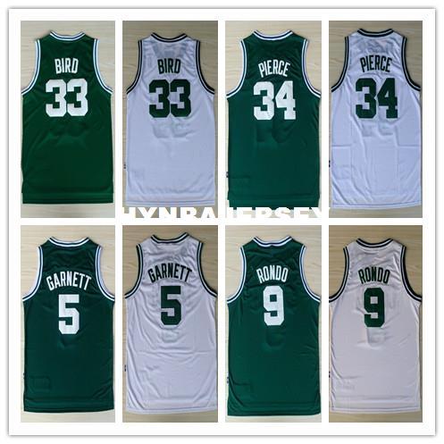 #33 Bird #34 Paul Pierce #9 Rajon Rondo #5 Kevin Garnett Basketball Jersey Retro Retro Stiched Jerseys Short Ncaa College