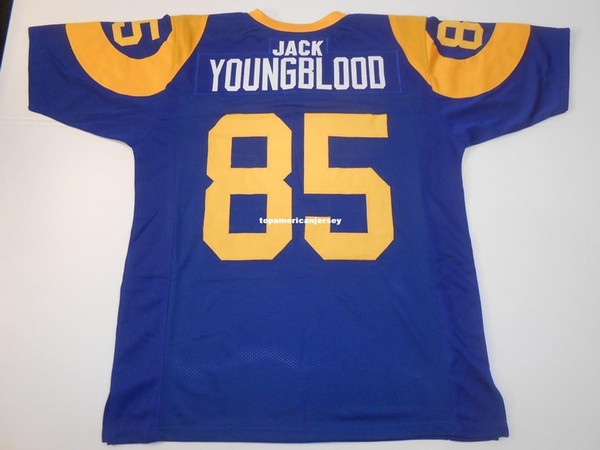 Cheap Retro CUSTOM Sewn Stitched #85 Jack Youngblood Blue MITCHELL & NESS Jersey Men's Football Jerseys Running