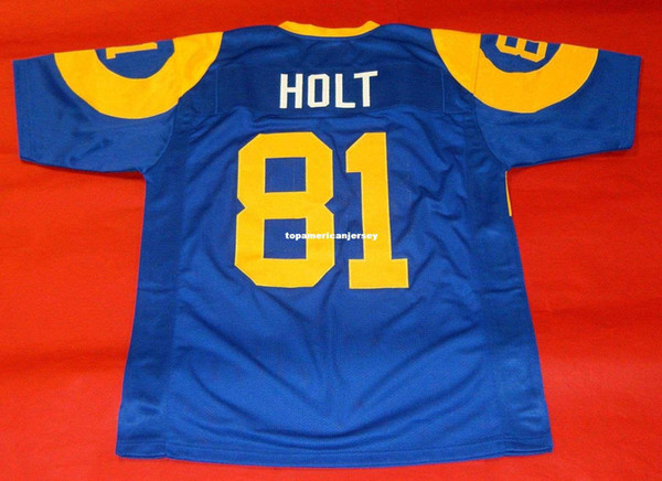 Cheap retro #81 TORRY HOLT CUSTOM ST Top S-5XL,6XL MITCHELL & NESS Jersey bule Mens Stitching Top S-5XL,6XL Football Jerseys Running