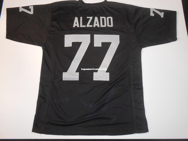 Cheap Retro UNSIGNED CUSTOM Sewn Stitched #77 Lyle Alzado Black MITCHELL & NESS Jersey Men's Football Jerseys Running