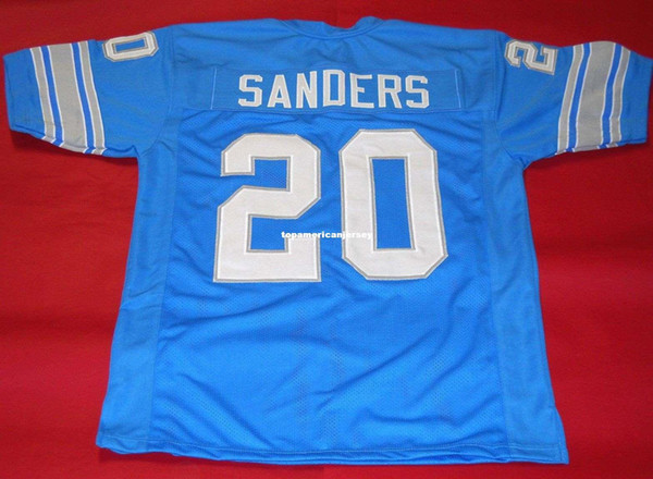 Cheap retro #20 BARRY SANDERS CUSTOM MITCHELL & NESS Jersey bule Mens Stitching Top S-5XL,6XL Football Jerseys Running