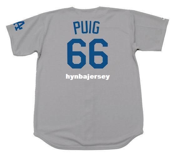 Cheap Custom YASIEL PUIG Los Angeles Stitched Majestic Away Baseball Jersey Retro Mens Jerseys Running