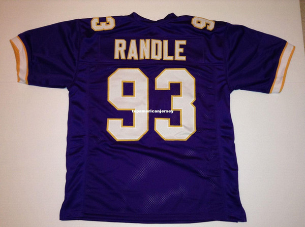 Cheap Retro custom Sewn Stitched #93 John Randle Purple MITCHELL & NESS Jersey Men's Football Jerseys Running