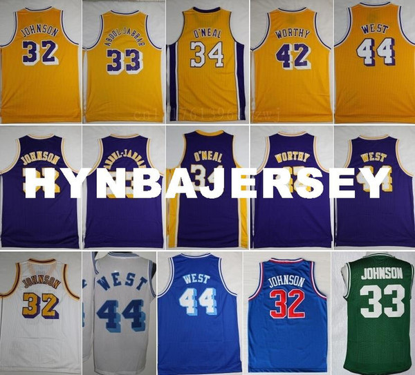 2016 Retro 33 Kareem Abdul Jabbar 32 Johnson Basketball Jerseys 42 Artest Worthy 44 Jerry West 34 O'Neal Ncaa College