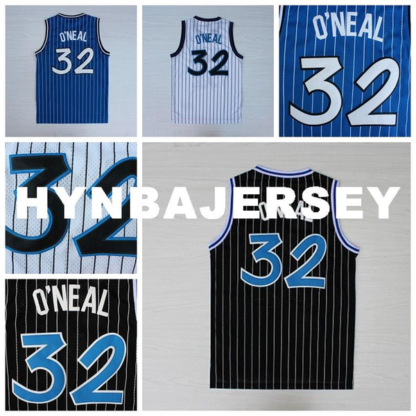 Oneal Jersey, 32 Oneal Retro Basketball Jerseys,White Blue Black Stripe ,Embroider Logos, Size:S-XXL Ncaa College