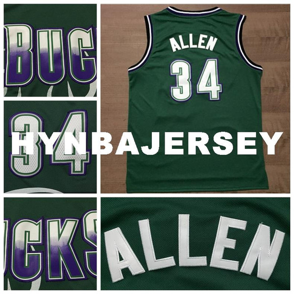 Ray Allen Jersey, #34 Allen Green Retro Retro Basketball Jerseys,Embroider Logos, Top Quality, Size:S-XXL Ncaa College