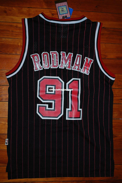 Cheap Custom NEW #91 Dennis Rodman 95-96 Red Pinstripe Jersey Retro Mens XS-6XL Stitched basketball jerseys Ncaa