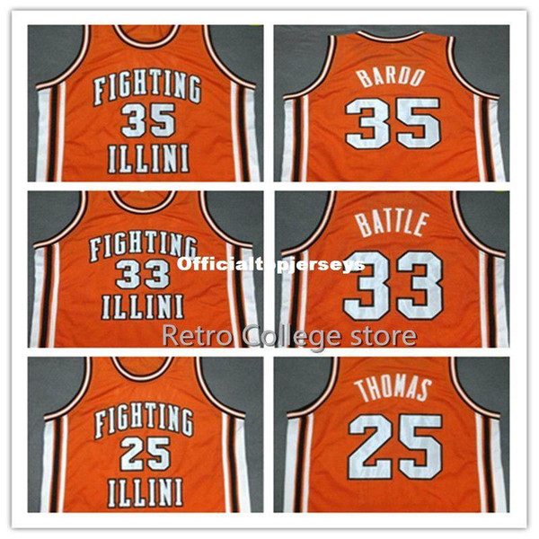 #35 STEPHEN BARDO 25 DEON THOMAS #33 KENNY BATTLE Fighting Illinois College Orange Retro Top stitched Sewn jersey XS-6XL vest Jerseys Ncaa