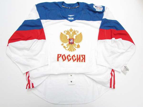 Wholesale customization RUSSIA WHITE 2016 WORLD CUP OF HOCKEY TEAM ISSUED JERSEY GOALIE CUT Mens Stitched Personalized hockey Jerseys