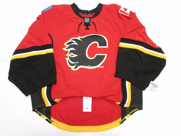 Wholesale customization CALGARY FLAMES HOME TEAM ISSUED JERSEY GOALIE CUT Mens Stitched Personalized hockey Jerseys