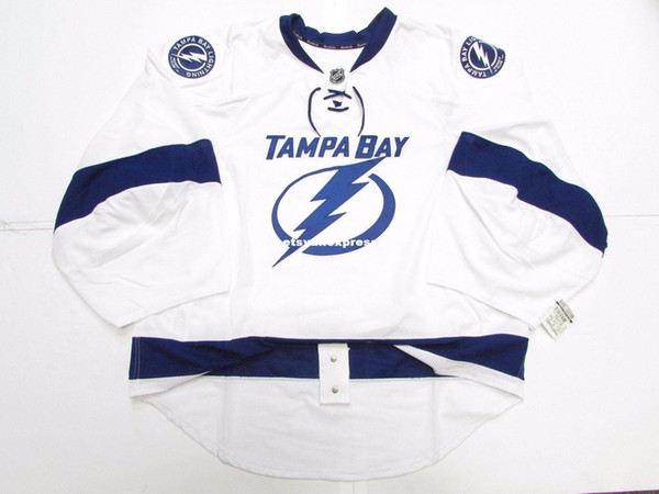 Wholesale customization TAMPA BAY LIGHTNING AWAY JERSEY GOALIE CUT Mens Stitched Personalized hockey Jerseys