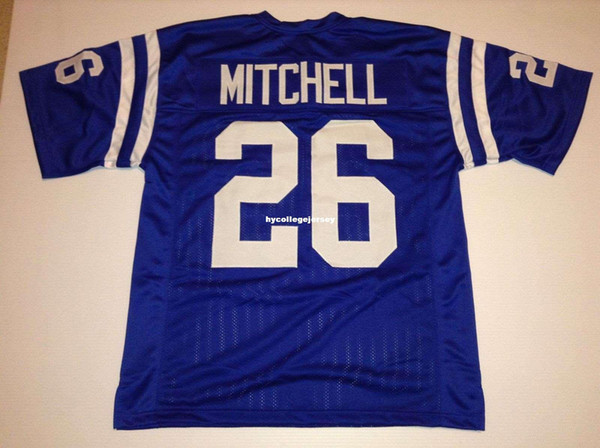 Cheap Retro custom Sewn Stitched #26 Lydell Mitchell Blue MITCHELL & NESS Jersey High-end Men's Football Jerseys College NCAA