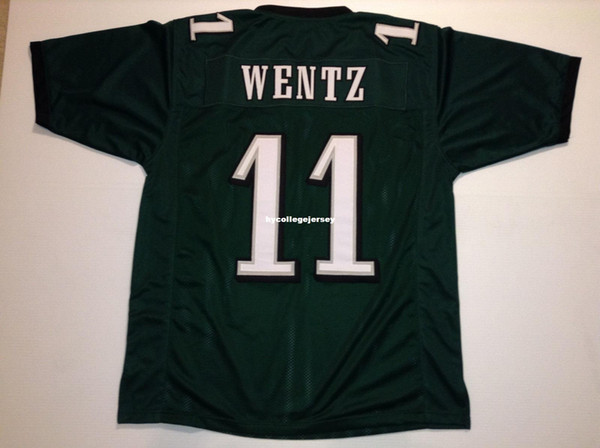 Cheap Retro custom Sewn Stitched #11 Carson Wentz Green MITCHELL & NESS Jersey High-end Men's Football Jerseys College NCAA